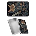 Rectangular Metal Tin Box with Removable Lid, Fox Samurai Decorative Printed Metal Storage Container for Sweets Jewelry Tea Candies Cakes 7 x 4.33 x 2.17 inch– Single Pack