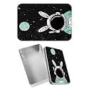 Rectangular Metal Tin Box with Removable Lid, Rabbit Astronaut Decorative Printed Metal Storage Container for Jewelry Pen Eraser Pill Candy Craft 4.9 x 3.54 x 1.57 inch– Single Pack
