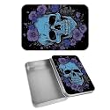 Rectangular Metal Tin Box with Removable Lid, Purple Skull Decorative Printed Metal Storage Container for Cash Ticket Credit Card Check 3.46 x 2.36 x 0.7 inch– Single Pack