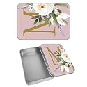 Rectangular Metal Tin Box with Removable Lid, Letter M Decorative Printed Metal Storage Container for Cash Ticket Credit Card Check 3.46 x 2.36 x 0.7 inch– Single Pack
