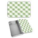 Rectangular Metal Tin Box with Removable Lid, Green Check Decorative Printed Metal Storage Container for Cash Ticket Credit Card Check 3.46 x 2.36 x 0.7 inch– Single Pack