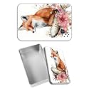 Rectangular Metal Tin Box with Removable Lid, Fox Florals Decorative Printed Metal Storage Container for Jewelry Pen Eraser Pill Candy Craft 4.9 x 3.54 x 1.57 inch– Single Pack