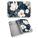 Rectangular Metal Tin Box with Removable Lid, White Bloom Flowers Decorative Printed Metal Storage Container for Cards, Diaries, Home Organization 4.53 x 3.35 x 0.86 inch– Single Pack