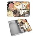 Rectangular Metal Tin Box with Removable Lid, Cat Flowers Decorative Printed Metal Storage Container for Cash Ticket Credit Card Check 3.46 x 2.36 x 0.7 inch– Single Pack