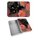 Rectangular Metal Tin Box with Removable Lid, Garden Black Cat Decorative Printed Metal Storage Container for Cash Ticket Credit Card Check 3.46 x 2.36 x 0.7 inch– Single Pack