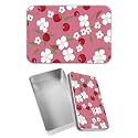 Rectangular Metal Tin Box with Removable Lid, Cherries Decorative Printed Metal Storage Container for Sweets Jewelry Tea Candies Cakes 7 x 4.33 x 2.17 inch– Single Pack