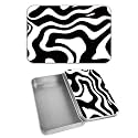 Rectangular Metal Tin Box with Removable Lid, Retro Abstract Decorative Printed Metal Storage Container for Cards, Diaries, Home Organization 4.53 x 3.35 x 0.86 inch– Single Pack