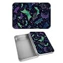 Rectangular Metal Tin Box with Removable Lid, Rainbow Goth Bats Decorative Printed Metal Storage Container for Cards, Diaries, Home Organization 4.53 x 3.35 x 0.86 inch– Single Pack