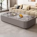 Rectangular Stone Top Coffee Table with Storage Drawers, Modern Rectangular Living Room Accent Center Table with Storage (Grey, 51" L x 23.6" W x 14" H)