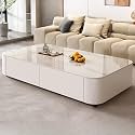 Rectangular Stone Top Coffee Table with Storage Drawers, Modern Rectangular Living Room Accent Center Table with Storage (White-Beige, 39.4" L x 19.7" W x 14" H)