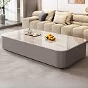 Rectangular Stone Top Coffee Table with Storage Drawers, Modern Rectangular Living Room Accent Center Table with Storage (White-Gray, 47.2" L x 23.6" W x 14" H)