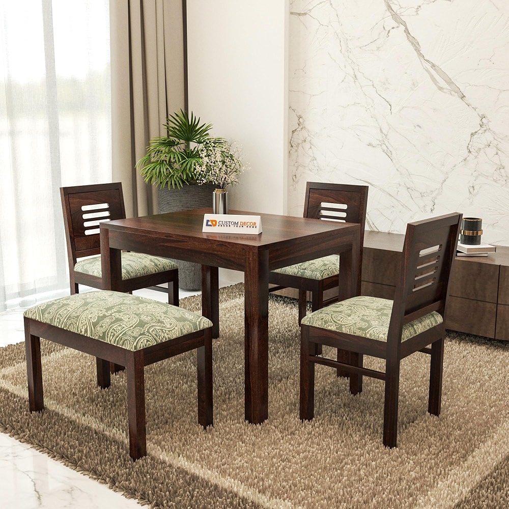 Solid Sheesham Wood 4 Seater Dining Table Set with Cushioned Chairs | 4 ...