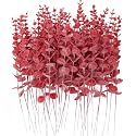RECUTMS 36Pcs Artificial Red Eucalyptus Leaves Stems 14.6in Christmas Pick