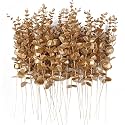 RECUTMS 36Pcs Faux Gold Eucalyptus Leaves Stems 14.6inch Christmas Picks
