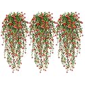 RECUTMS Artificial Hanging Plants Faux Hanging Vine Red Flowers Fake Plants