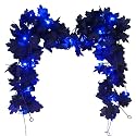 RECUTMS Black Maple Leaf Halloween Garland with Blue Lights 2Pcs 5.7FT