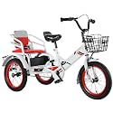 Red,18 inches, Kids Double Seats Bike,Leisure Pedal Tricycle with Back Seat Large Capacity and Deep Storage Basket for Children Playground Sports Cruiser Bikes