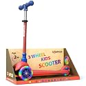 Red &amp; Blue Mini 3 Wheel Scooter for Kids – Lean-to-Steer with LED Light-Up Wheels, Adjustable Handlebar, Wide Anti-Slip Deck, Smooth PU Wheels, Rear Foot Brake – Toddler Scooter for Ages 2+