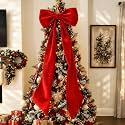 Red Big Bow Decor, 50 x 20 Inch Large Ruby Red Velvet Bow as Christmas Backdrop Wedding Birthday Party Room Wall Decor, Large Giant Valentine's Day Decorations (Heavyweight Velvet, Shaping Process)