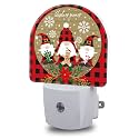 Red and Black Buffalo Plaid Night Lights Plug into Wall Christmas Gnomes Night Light Dusk to Dawn Smart Sensor Decorative Round Led Lamp for Bedroom Kitchen Hallway Nightlight for Women Men