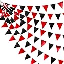 Red Black Party Decoration Metallic Fabric Triangle Pennant Banner Flag Bunting Garland for Graduation Halloween Birthday Wedding Bachelorette Anniversary Las Vegas Casino Poker Pirate Party Supplies