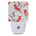 Red Cardinal Night Light,Blooming Cherry Night Lights Plug into Wall for Boys Girls, Led Lights Indoor Home Decor 0.5W Nightlight Sleep Friendly