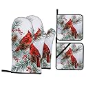Red Cardinal Oven Mitts and Pot Holders Sets 4 Pack