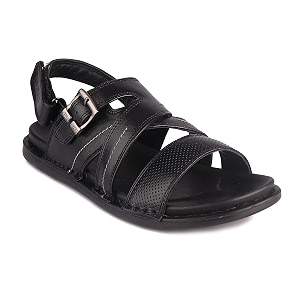 Red Chief Black Leather Casual Sandal For