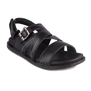 Red Chief Black Leather Casual Sandal For