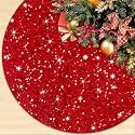 Red Christmas Tree Skirt Sparkle Tree Skirt 36 Inch Sequins Velvet Christmas Tree Mat Glittery Xmas Tree Skirts Shimmer Christmas Tree Cover Skirt for Xmas Tree Home Party