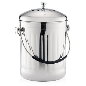 red factor premium compost bin for kitchen countertop - stainless steel food waste bucket with innovative dual filter technology - includes spare filters brilliant steel 13 gallon