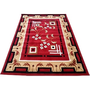 Red Floral Area Rug 5x7 Feet Anti-Slip
