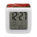 Red Geraniums Alarm Clock with 7 Color Changing Night Light,Battery Operated Digital Clocks with Temperature Display Tiny Electric Clock LED Sleep Timer for Room Decor