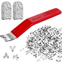 Red Glazier Point Driver Tool with 200 Glazing Points &amp; 2 Finger Cots - for Framing Glass, Pictures, Cross Stitch - Rust-Resistant Iron/Zinc Push Points, Easy-Grip Handle