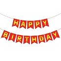 Red Gold Happy Birthday Banner Sign Happy Birthday Bunting Banner Garland for Kids Girl Woman Birthday Tea Party Decorations Bunting Flag Birthday Party Supplies