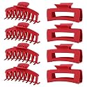 Red Hair Clips for Women - 8 Pack 4.3 Inch Large Hair Claw Clips for Women Thin Thick Curly Hair, Big Matte Banana Clips,Strong Hold jaw clips