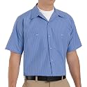 Red Kap Men's Short Sleeve Industrial Stripe Work Shirt, Petrol Blue/Navy