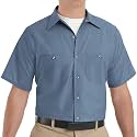 Red Kap Men's Short Sleeve Industrial Stripe Work Shirt, Petrol Blue/Navy