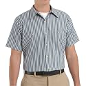 Red Kap Men's Short Sleeve Industrial Stripe Work Shirt, Petrol Blue/Navy