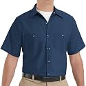 Red Kap Men's Short Sleeve Industrial Stripe Work Shirt, Petrol Blue/Navy