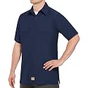 Red Kap Men's Solid Rip Stop Shirt, Navy, Short Sleeve X-Large