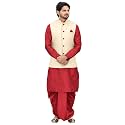 Red Kurta Dhoti With Golden Jacket