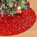Red Merry Christmas Tree Skirt 36 Inches Round Velvet Xmas Trees Skirts Embroidered Sequin Tree Skirts Shimmer Christmas Trees Floor Mat Glitter Xmas Skirt Tree Ornaments for Winter Holiday