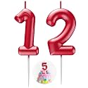 Red Number 12 Candle Happy Birthday 3D Number Candles for Birthday Cake Party Decoration Wedding Anniversary Celebration Supplies
