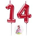 Red Number 14 Candle Happy Birthday 3D Number Candles for Birthday Cake Party Decoration Wedding Anniversary Celebration Supplies