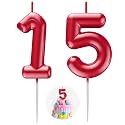 Red Number 15 Candle Happy Birthday 3D Number Candles for Birthday Cake Party Decoration Wedding Anniversary Celebration Supplies