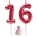 Red Number 16 Candle Happy Birthday 3D Number Candles for Birthday Cake Party Decoration Wedding Anniversary Celebration Supplies