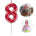 Red Number 8 Candle Happy Birthday 3D Number Candles for Birthday Cake Party Decoration Wedding Anniversary Celebration Supplies