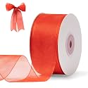 Red Organza Ribbon for Gift Wrapping, FAKILO 2 Inch Shimmer Sheer Wrapping Ribbon for Bouquet, Wedding,Festival - 50 Yards Each Roll