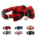 Red Plaid Cat Collar with Bell and Bow, Breakaway Kitten Collar with Bells Bowtie Puppy Collars for XXS Xs Small Little Tiny Pet Dogs Boy Girl, for Christmas Hoilday Birthday Party